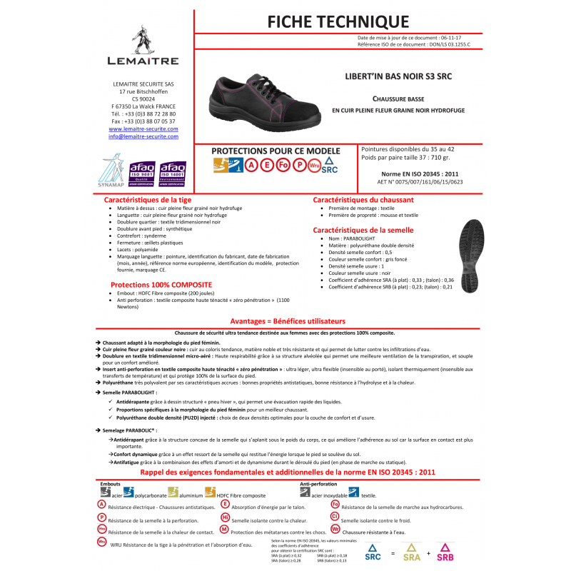 CHAUSSURES BASSES DE SÉCURITÉ FEMME...