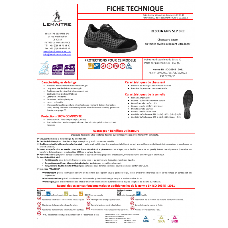 CHAUSSURES BASSES DE SÉCURITÉ FEMME...