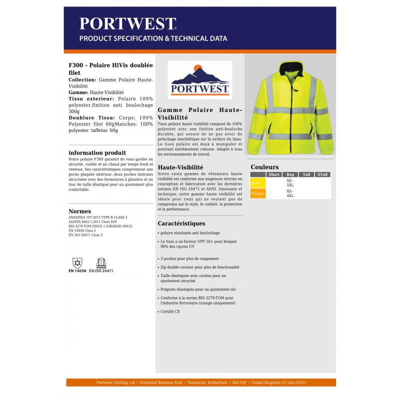 VESTE  POLAIRE HAUTE VISIBILITÉ PORTWEST