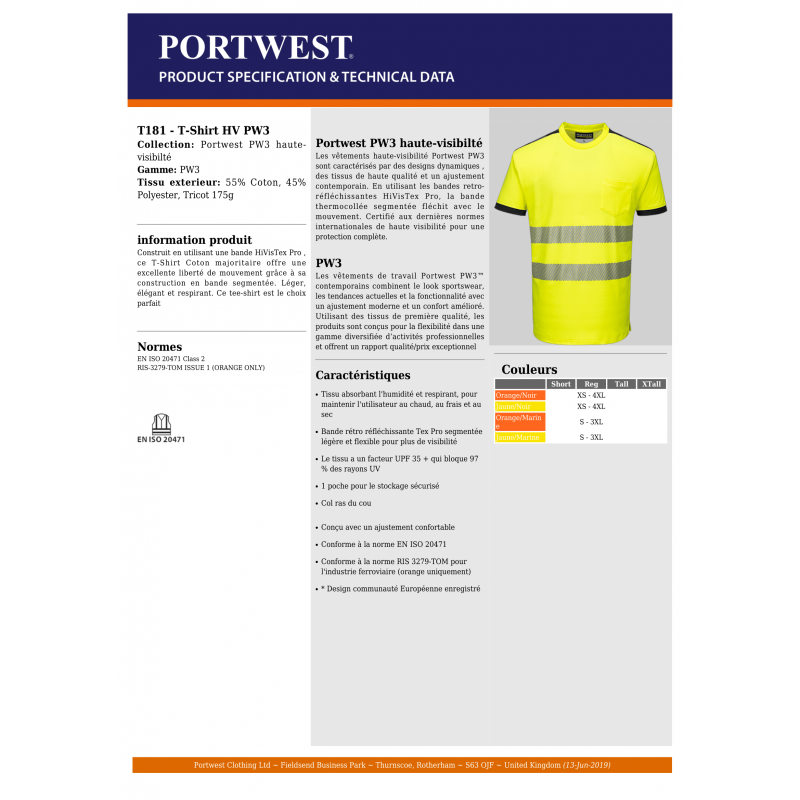TEE-SHIRT CONFORT HAUTE VISIBILITÉ...