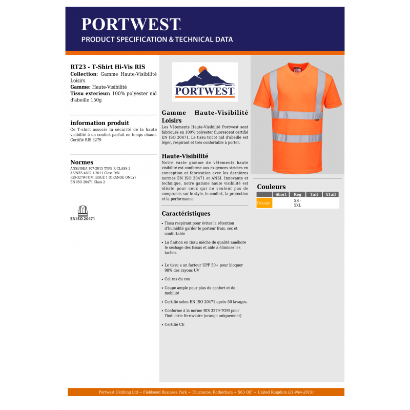 TEE-SHIRT HAUTE VISIBILITÉ PORTWEST