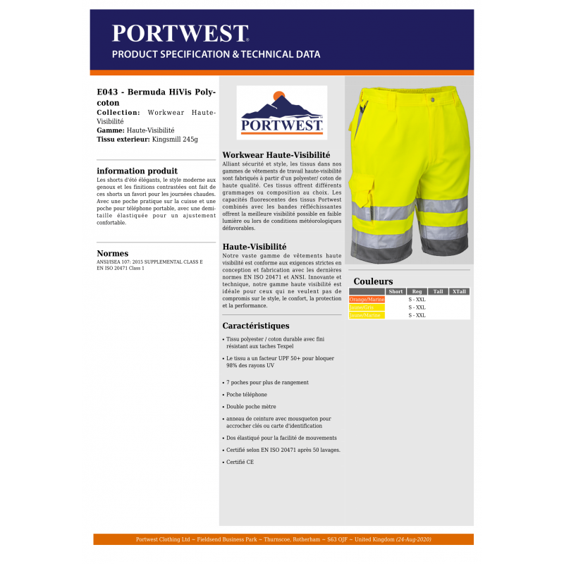 BERMUDA HAUTE VISIBILITÉ PORTWEST
