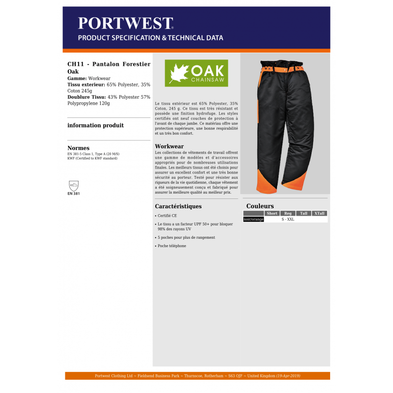 PANTALON DE COUPE PORTWEST