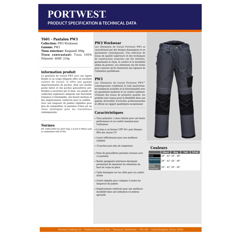 PANTALON DE TRAVAIL PORTWEST