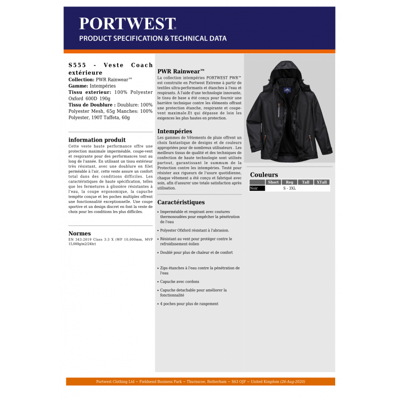 VESTE IMPERMÉABLE PORTWEST