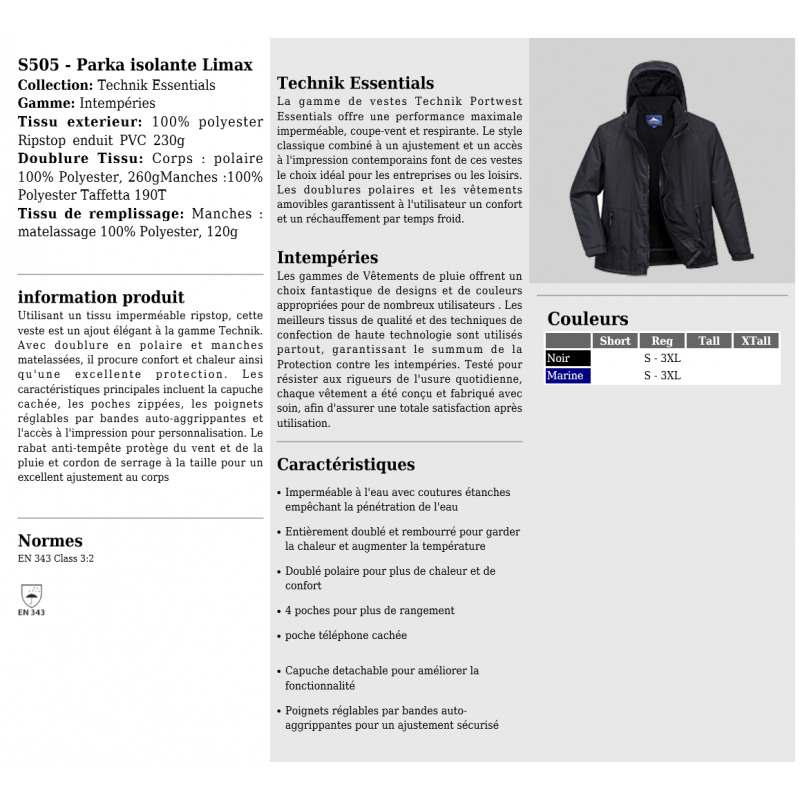 VESTE HIVER DE TRAVAIL PORTWEST