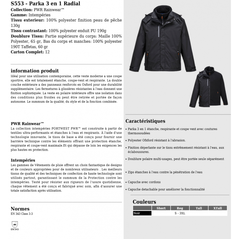 PARKA  HIVER 3 EN 1 PORTWEST
