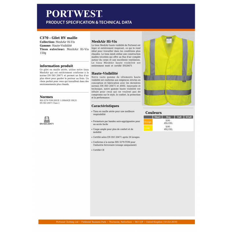 GILET MESH HAUTE VISIBILITÉ PORTWEST
