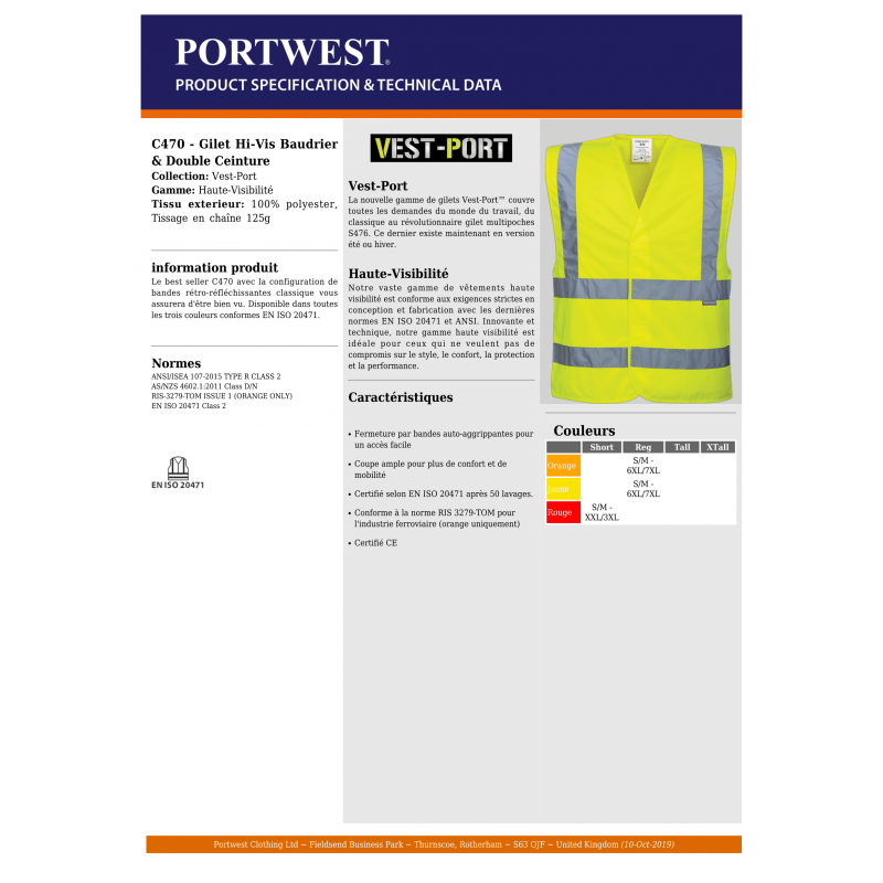 GILET HAUTE VISIBILITÉ PORTWEST