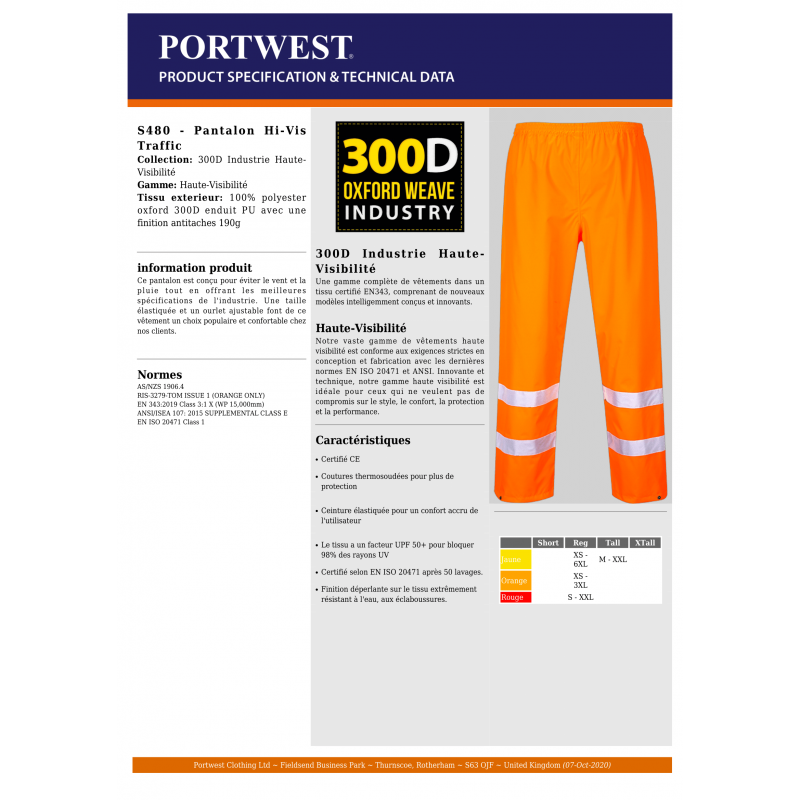 PANTALON DE PLUIE HAUTE VISIBILITÉ...