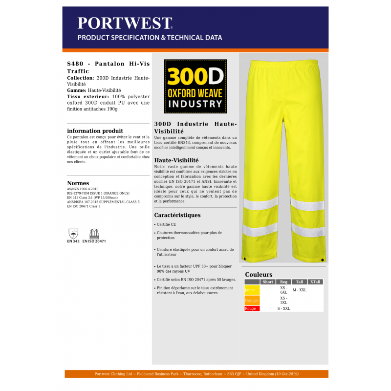 PANTALON DE PLUIE HAUTE VISIBILITÉ...