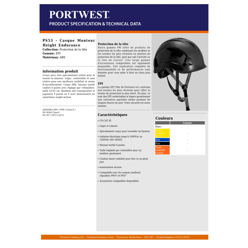 CASQUE DE MONTEUR PORTWEST