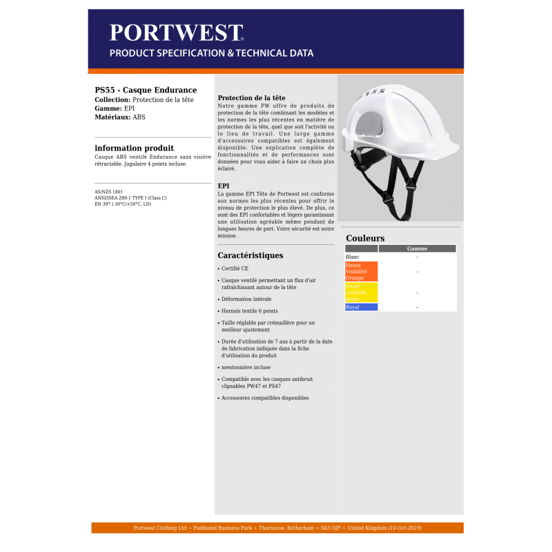 CASQUE DE CHANTIER VENTILE PORTWEST