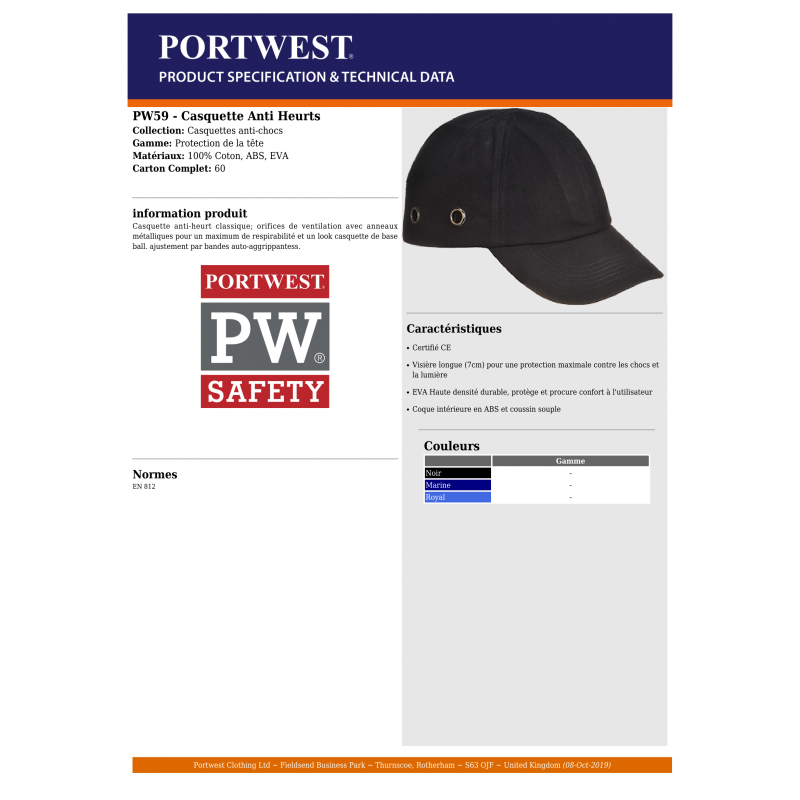 CASQUETTE ANTI-CHOCS PORTWEST