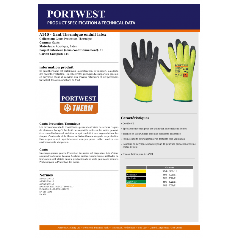 GANT THERMIQUE ENDUIT PORTWEST