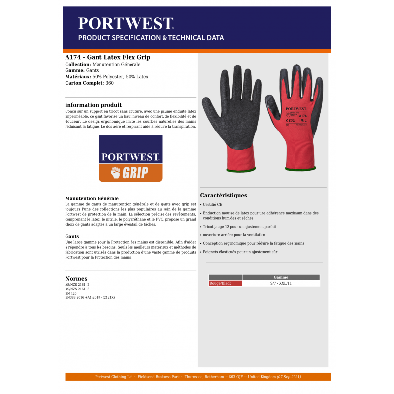 GANTS  LATEX  FLEX GRIP PORTWEST